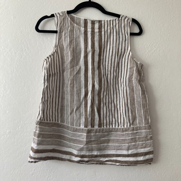 J Jill 100% Linen Striped Tank Top Brown White Boho Lagenlook Coast Beach Medium - Picture 1 of 8